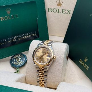 【Super Clone】RLX Lady-Datejust 28mm 279173 Champagne Diamond Dial Oyster Bracelet