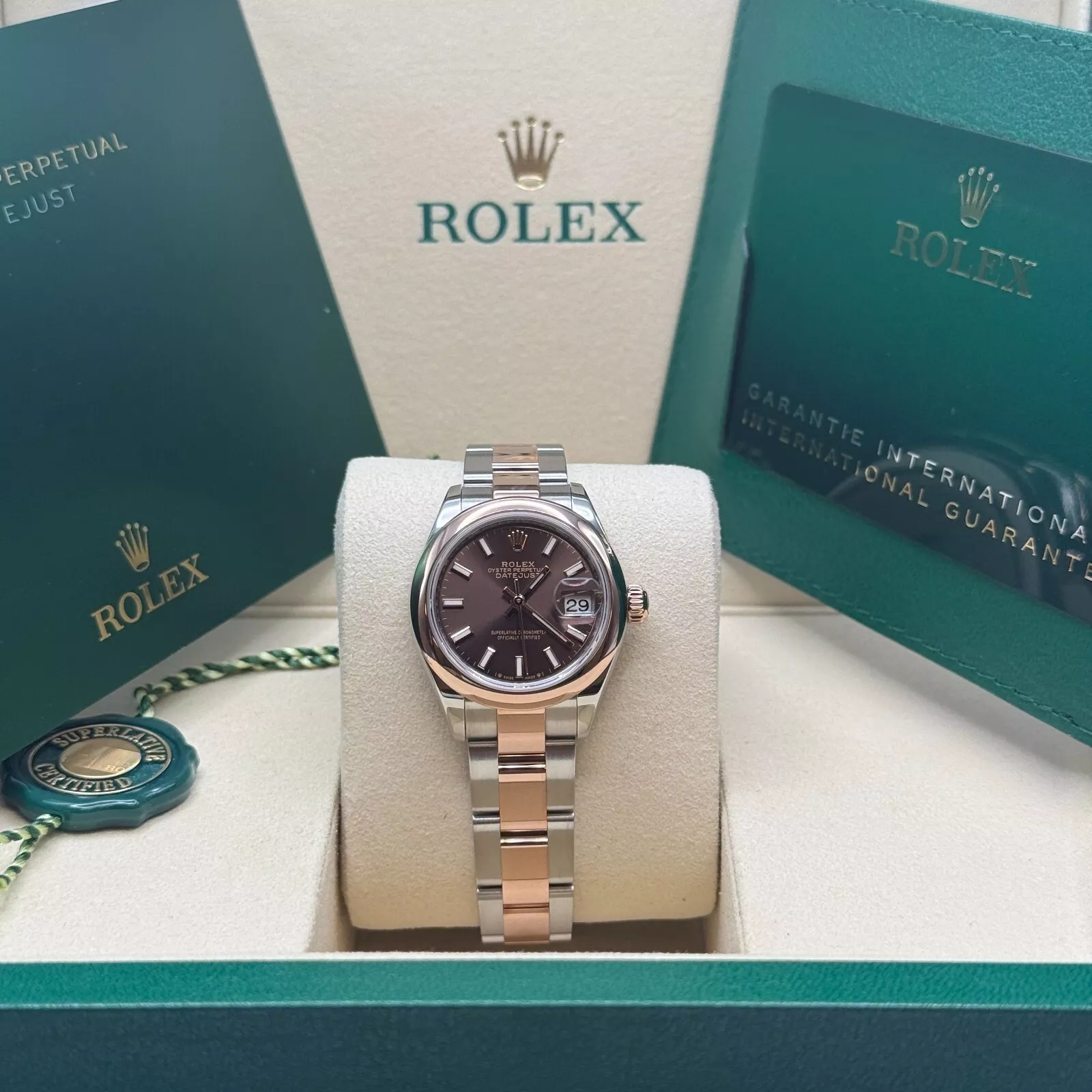 【Super Clone】RLX Lady-Datejust 28mm  279161 Chocolate Stick Dial, Two Tone Stainless Steel & 18K Rose Gold Oyster Bracelet Women's Watch