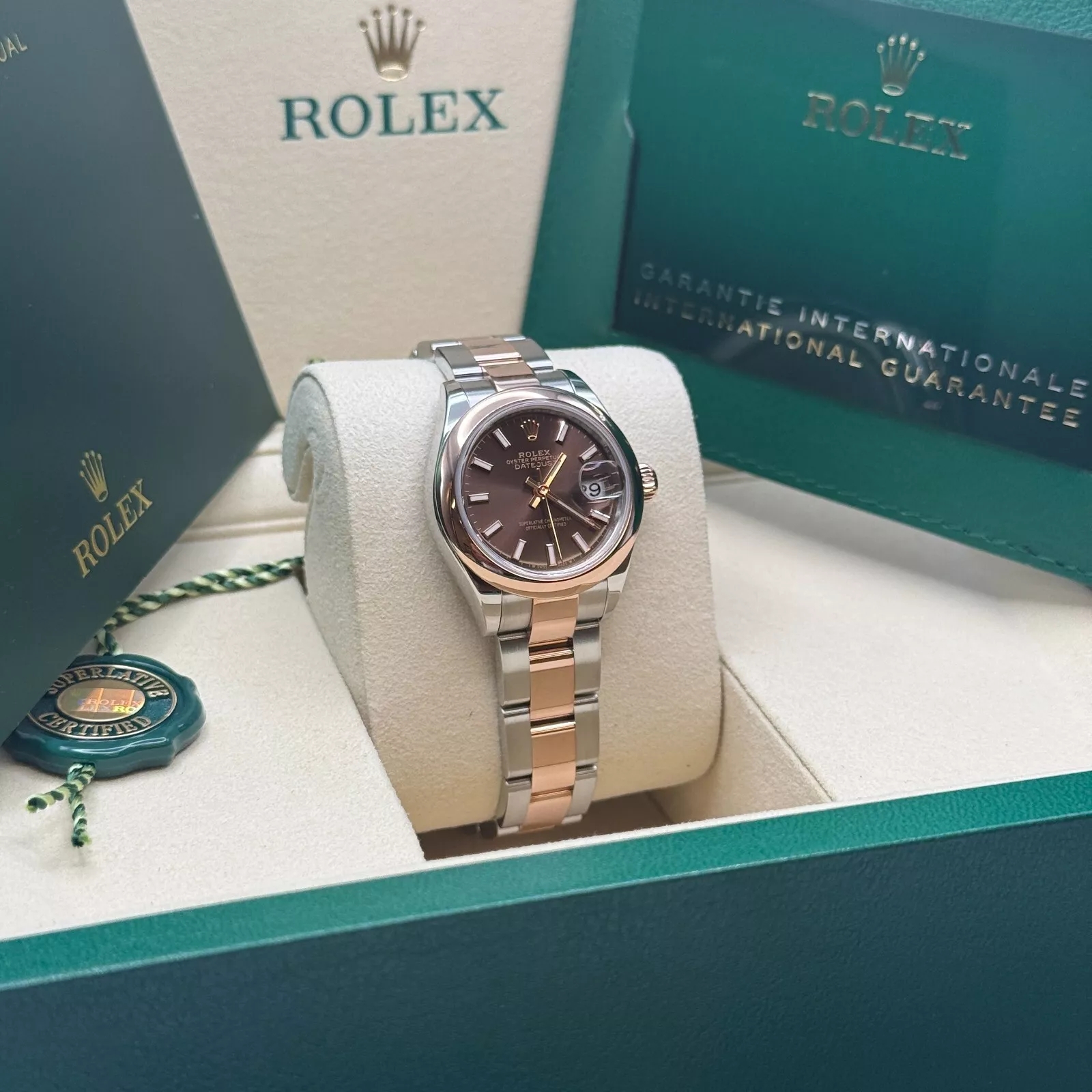 【Super Clone】RLX Lady-Datejust 28mm  279161 Chocolate Stick Dial, Two Tone Stainless Steel & 18K Rose Gold Oyster Bracelet Women's Watch