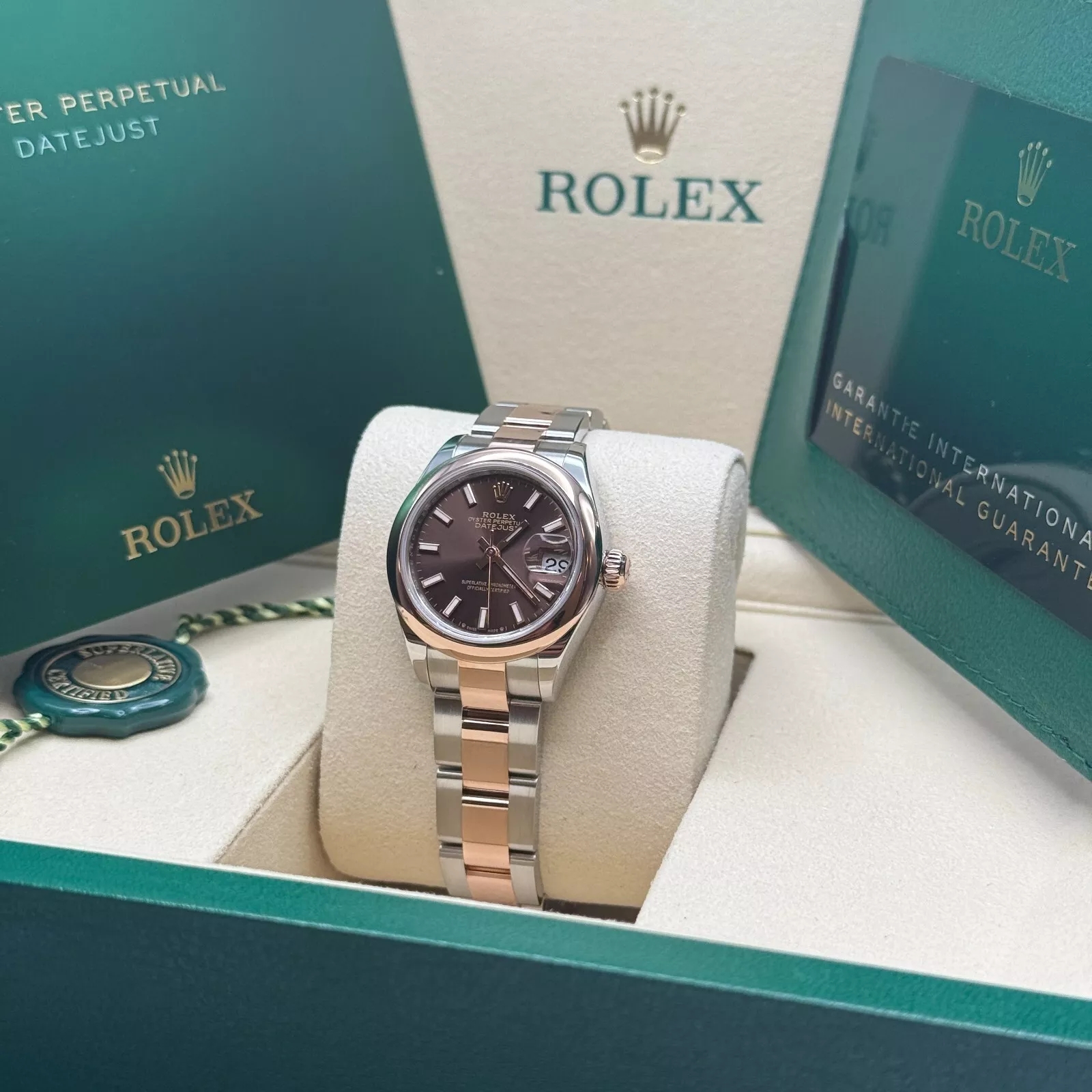 【Super Clone】RLX Lady-Datejust 28mm  279161 Chocolate Stick Dial, Two Tone Stainless Steel & 18K Rose Gold Oyster Bracelet Women's Watch