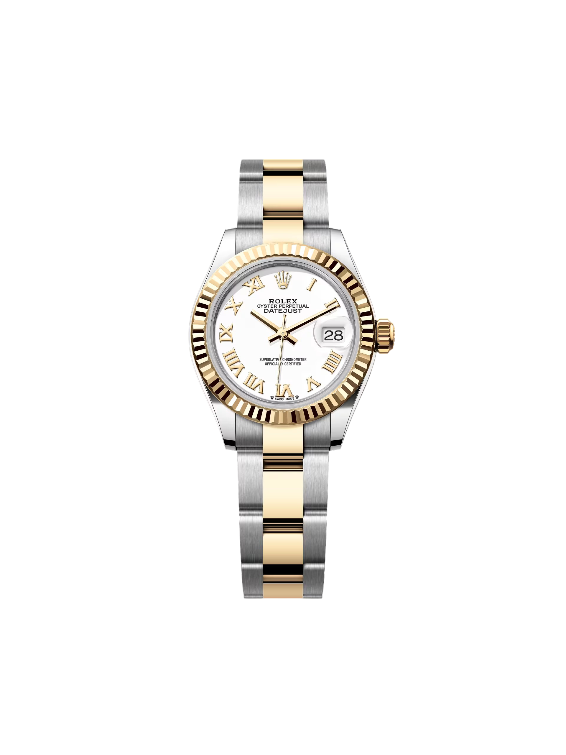 【Super Clone】RLX Lady-Datejust 28mm 279383RBR White Roman Dial Yellow Rolesor Oyster Bracelet