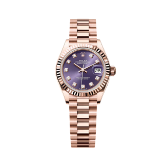 【Super Clone】RLX Lady-Datejust 28mm 279175 Aubergine Diamond-Set Dial President Everose Gold