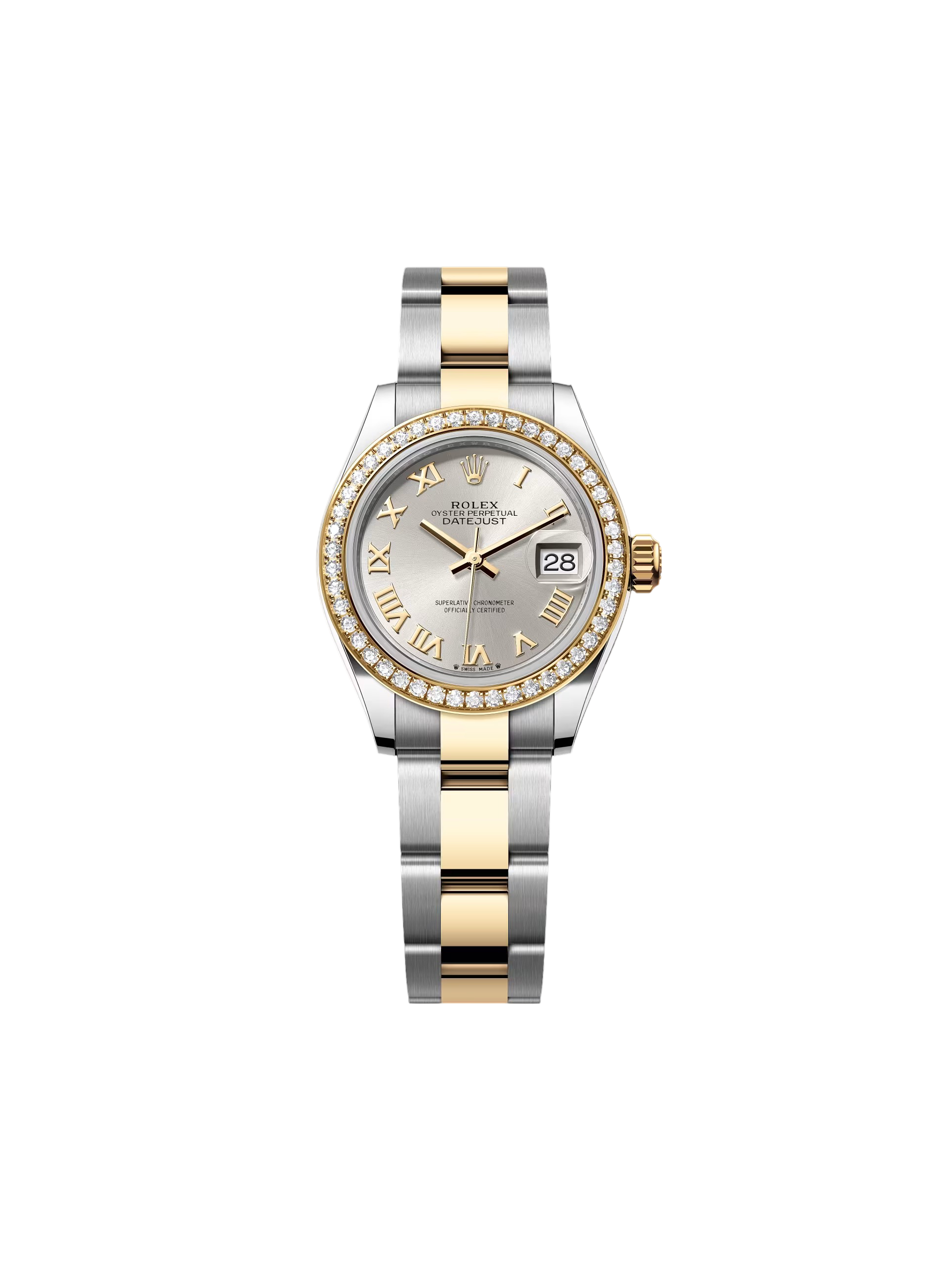 【Super Clone】RLX Lady-Datejust 28mm 279383RBR Silver Roman Dial Yellow Rolesor Oyster Bracelet