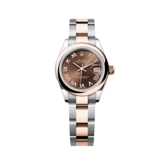 【Super Clone】RLX Lady-Datejust 28mm  279161 Chocolate Roman Dial, Two Tone Stainless Steel & 18K Rose Gold Oyster Bracelet Women's Watch
