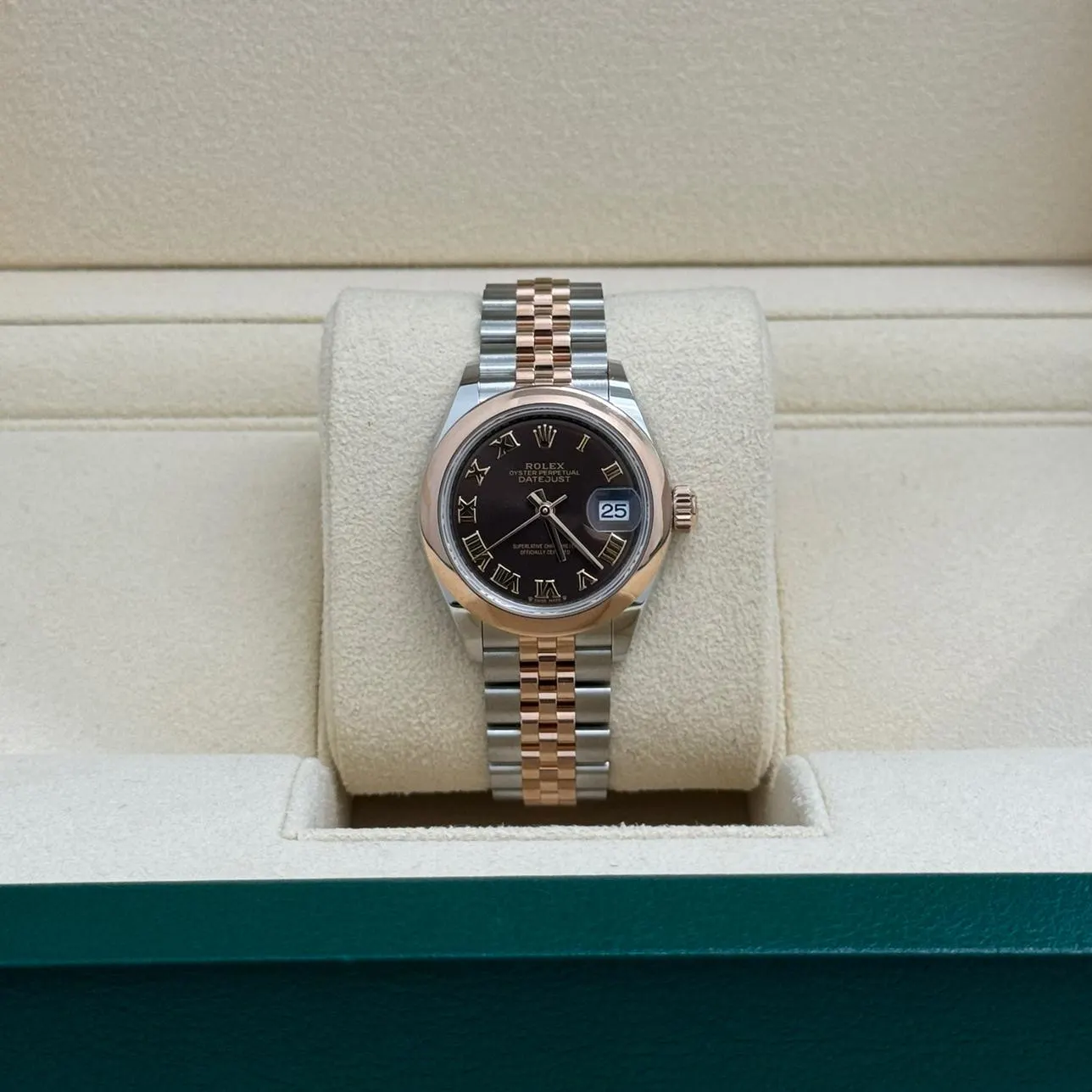 【Super Clone】RLX Lady-Datejust 28mm  279161 Chocolate Roman Dial, Two Tone Stainless Steel & 18K Rose Gold Oyster Bracelet Women's Watch