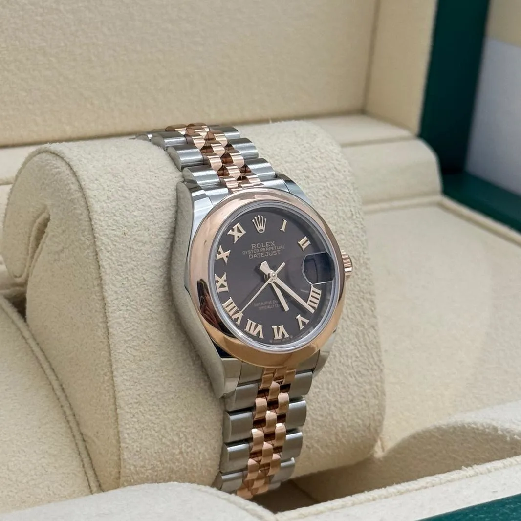 【Super Clone】RLX Lady-Datejust 28mm  279161 Chocolate Roman Dial, Two Tone Stainless Steel & 18K Rose Gold Oyster Bracelet Women's Watch