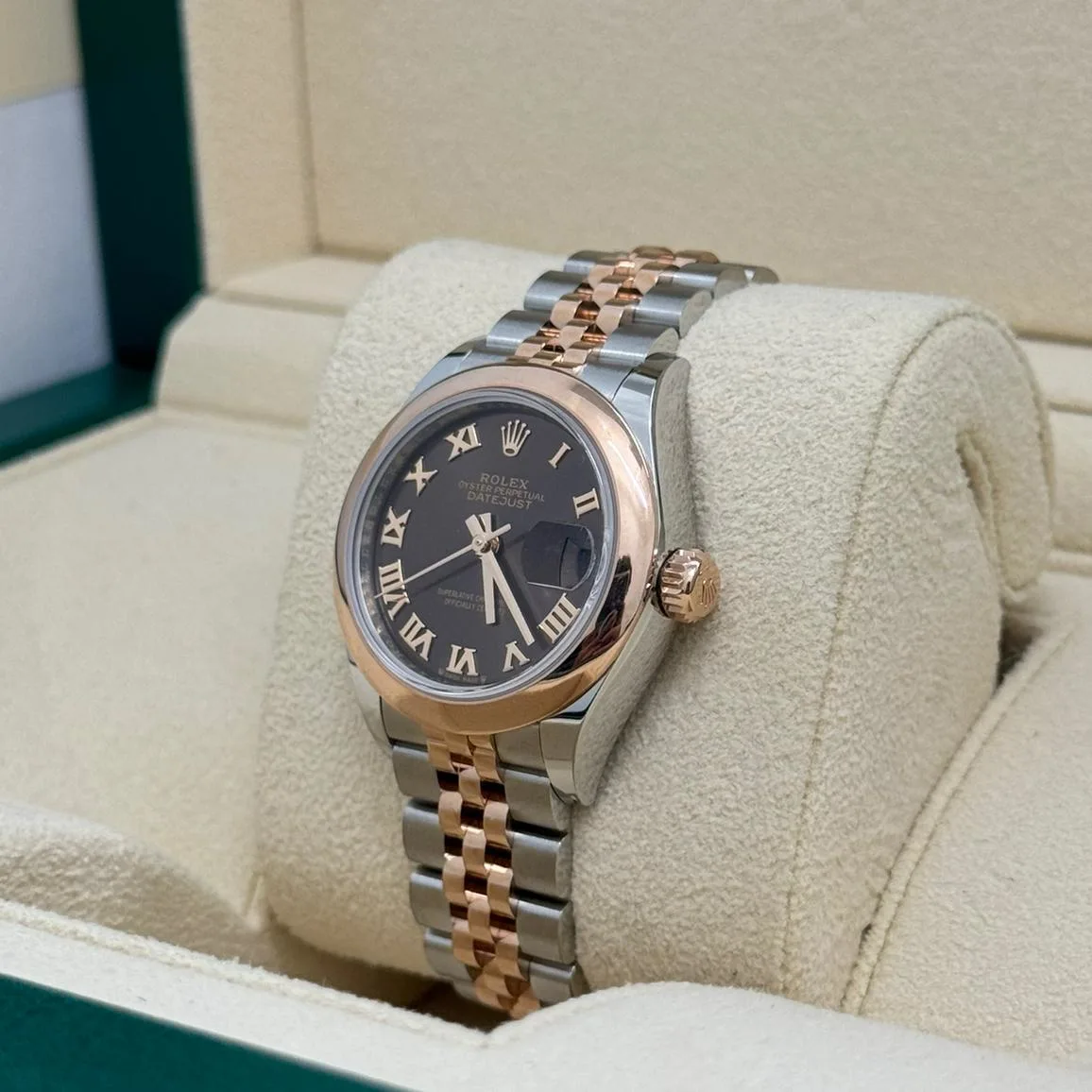【Super Clone】RLX Lady-Datejust 28mm  279161 Chocolate Roman Dial, Two Tone Stainless Steel & 18K Rose Gold Oyster Bracelet Women's Watch