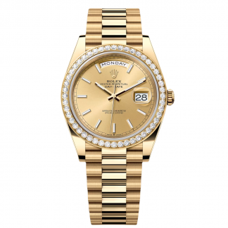 【Super Clone】RLX Day-Date 40mm Champaign Dial and Diamond Bezel Yellow Gold President Bracelet 228348RBR-0008