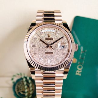 【Super Clone】RLX  Day-Date President 40mm Everose Gold Diamond Pave Dial - 228235