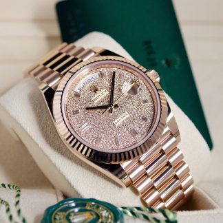 【Super Clone】RLX  Day-Date President 40mm Everose Gold Diamond Pave Dial - 228235