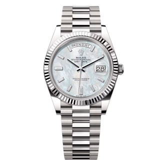 【Super Clone】RLX  Day-Date President 40mm White Gold Mother of Pearl Diamond Baguette Dial - 228239