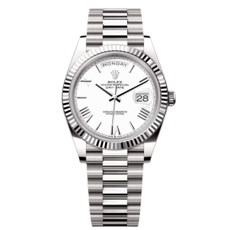 【Super Clone】RLX  Day-Date President 40mm White Gold White Roman Dial - 228239