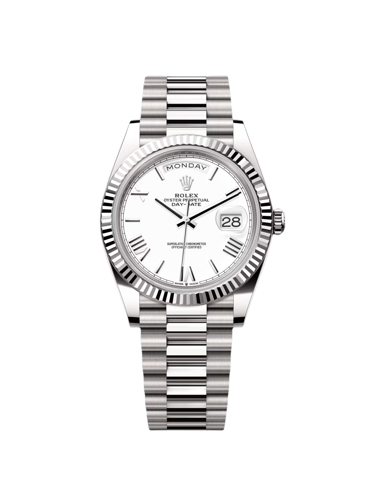 【Super Clone】RLX  Day-Date President 40mm White Gold White Roman Dial - 228239