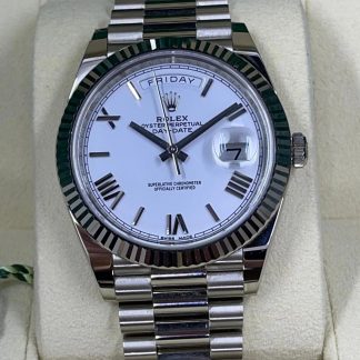 【Super Clone】RLX  Day-Date President 40mm White Gold White Roman Dial - 228239