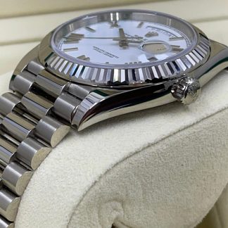 【Super Clone】RLX  Day-Date President 40mm White Gold White Roman Dial - 228239
