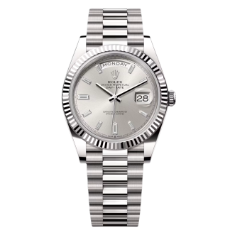 【Super Clone】RLX  Day-Date President 40mm White Gold Silver Diamond Baguette Dial - 228239