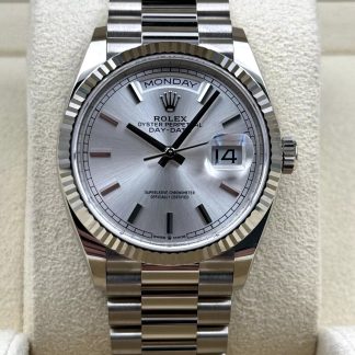 【Super Clone】RLX  Day-Date President 40mm White Gold Silver Diamond Baguette Dial - 228239