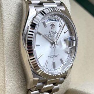 【Super Clone】RLX  Day-Date President 40mm White Gold Silver Diamond Baguette Dial - 228239