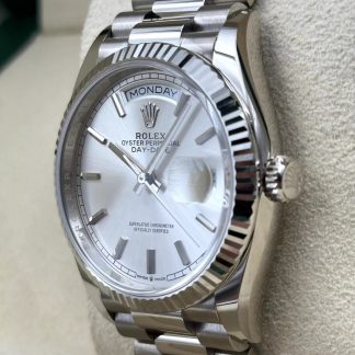 【Super Clone】RLX  Day-Date President 40mm White Gold Silver Diamond Baguette Dial - 228239