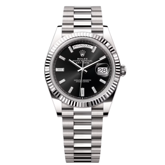 【Super Clone】RLX  Day-Date President 40mm White Gold Black Diamond Baguette Dial - 228239
