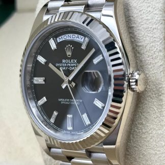 【Super Clone】RLX  Day-Date President 40mm White Gold Black Diamond Baguette Dial - 228239