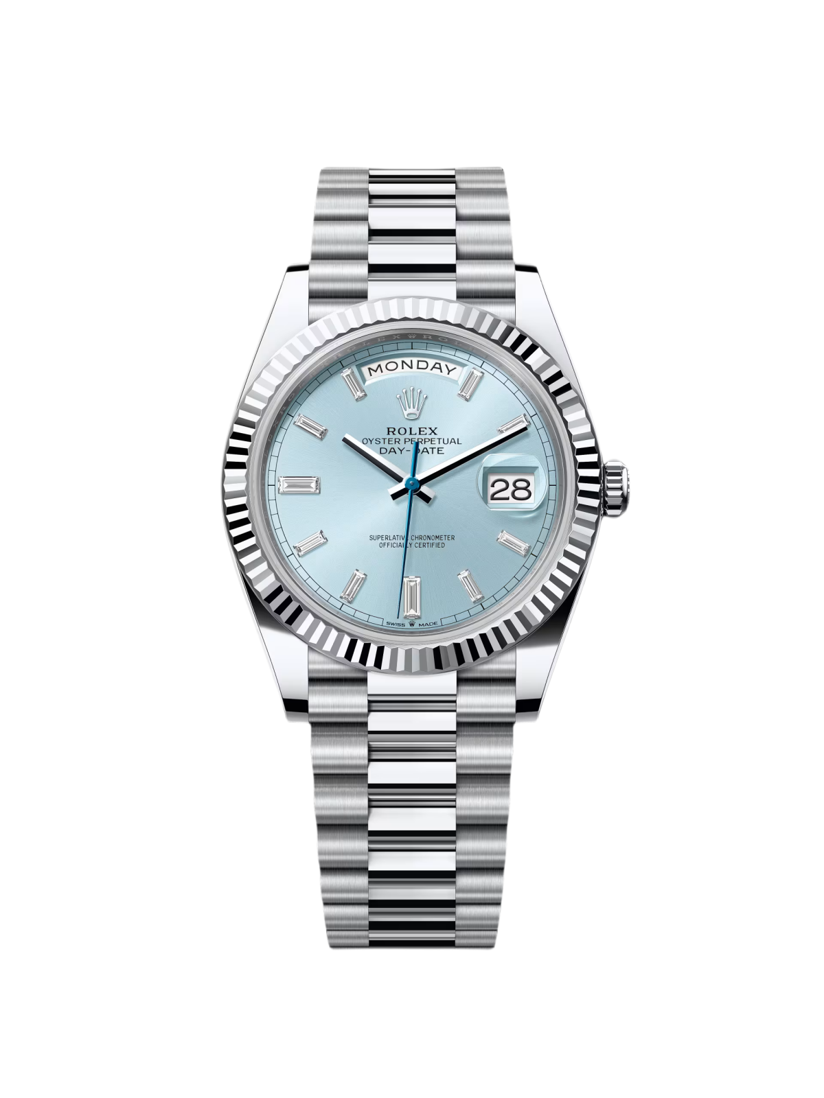 【Super Clone】RLX  Day-Date President 40mm Platinum Ice Blue Baguette Dial - 228236