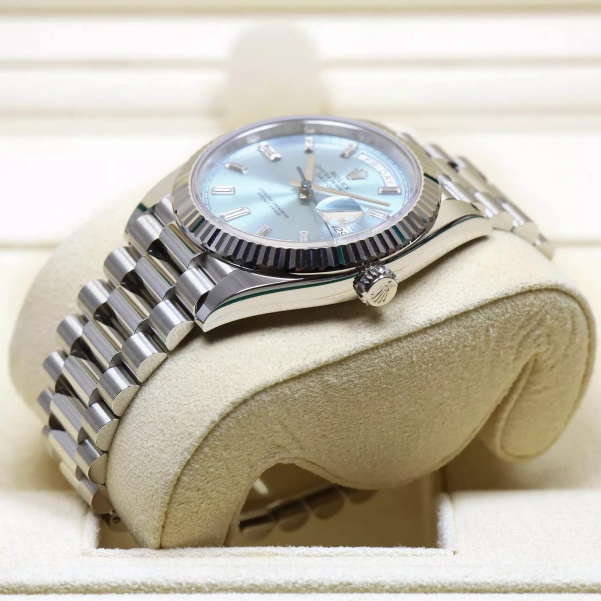 【Super Clone】RLX  Day-Date President 40mm Platinum Ice Blue Baguette Dial - 228236