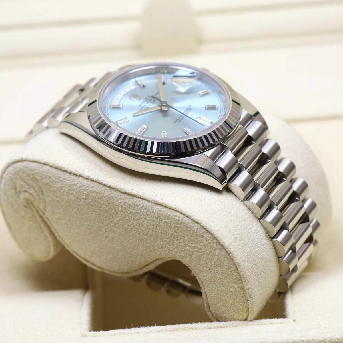 【Super Clone】RLX  Day-Date President 40mm Platinum Ice Blue Baguette Dial - 228236