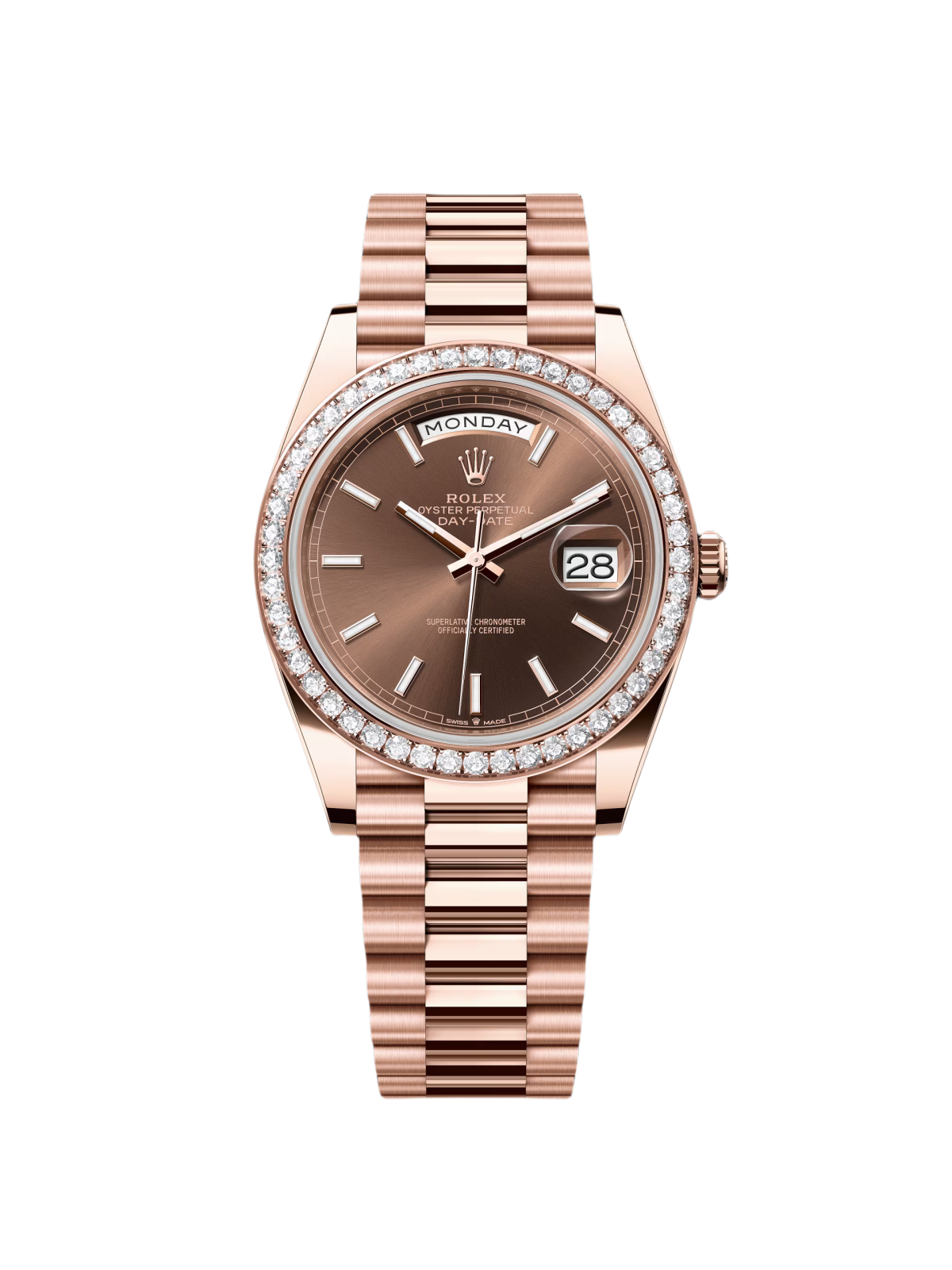 【Super Clone】RLX   Day-Date 40mm Chocolate Dial and Diamond Bezel 228345rbr-0024