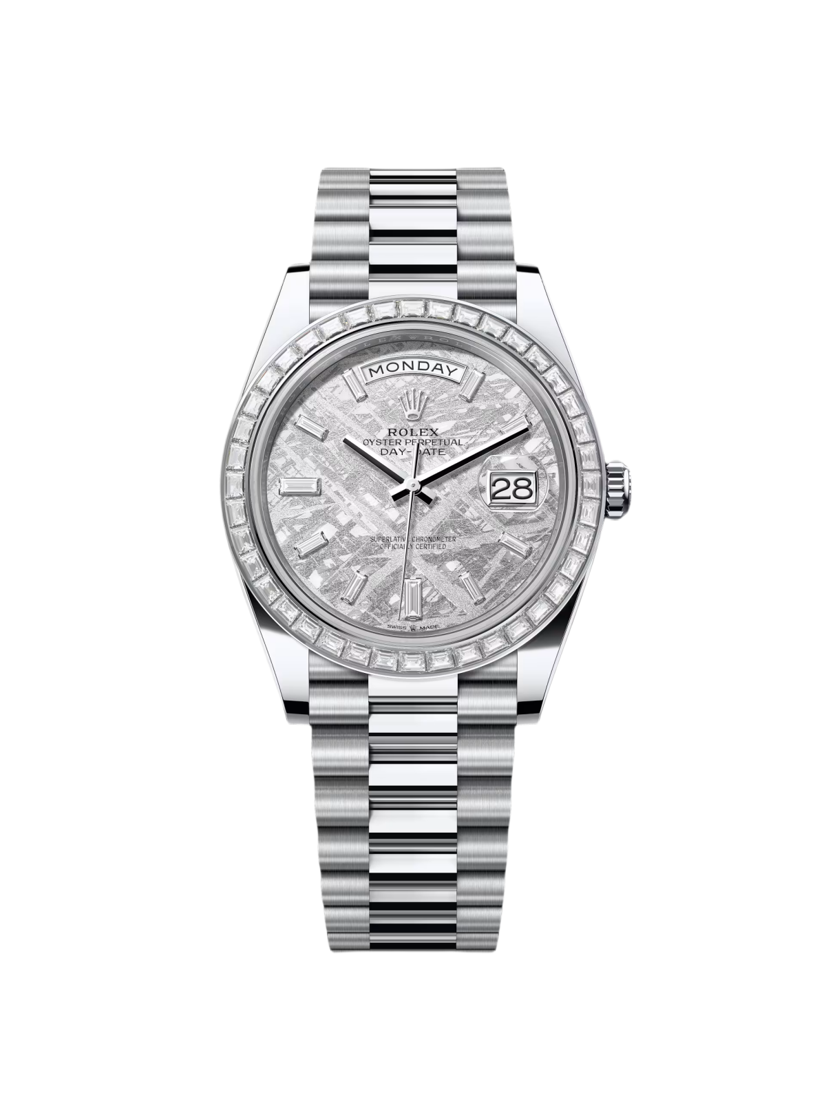 【Super Clone】RLX Day-Date 40mm 228396TBR-0027 Meteoriate Baguette Diamond Dial and Bezel Watch