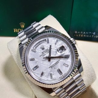 【Super Clone】RLX  Day-Date President 40mm White Gold Meteorite Diamond Baguette Dial - 228239