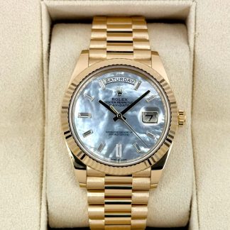 【Super Clone】RLX Day-Date 40mm Yellow Gold President  Mother of Pearl Diamond Baguette Dial - 228238