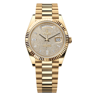 【Super Clone】RLX Yellow Gold President Day Date 40mm Diamond Pave Dial - 228238