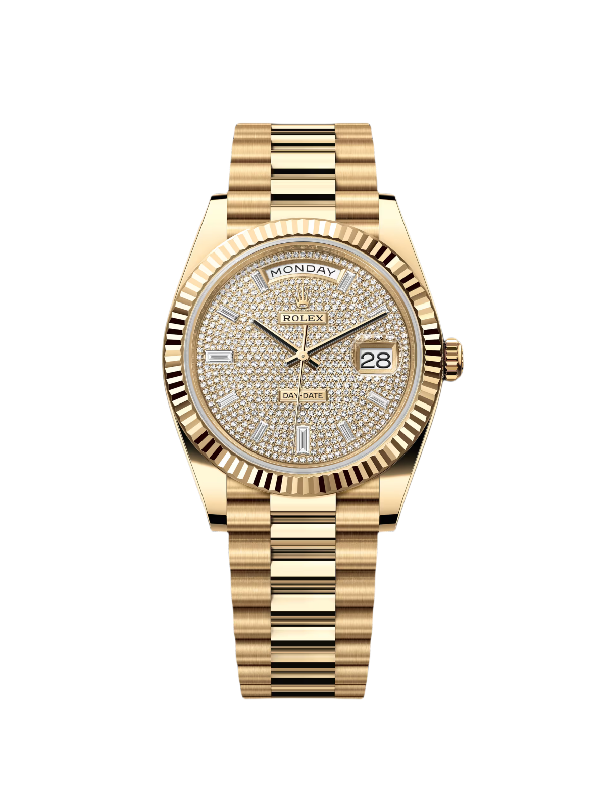 【Super Clone】RLX Yellow Gold President Day Date 40mm Diamond Pave Dial - 228238