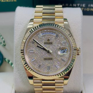 【Super Clone】RLX Yellow Gold President Day Date 40mm Diamond Pave Dial - 228238