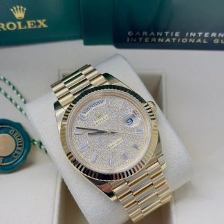 【Super Clone】RLX Yellow Gold President Day Date 40mm Diamond Pave Dial - 228238