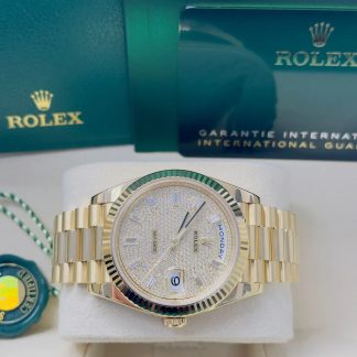【Super Clone】RLX Yellow Gold President Day Date 40mm Diamond Pave Dial - 228238