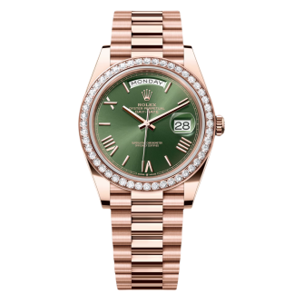 【Super Clone】RLX   President 40mm Everose Gold Olive Green Roman Dial Diamond Bezel - 228345RBR