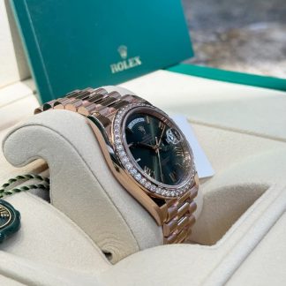 【Super Clone】RLX   President 40mm Everose Gold Olive Green Roman Dial Diamond Bezel - 228345RBR