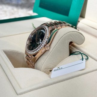 【Super Clone】RLX   President 40mm Everose Gold Olive Green Roman Dial Diamond Bezel - 228345RBR