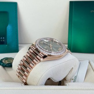 【Super Clone】RLX   President 40mm Everose Gold Olive Green Roman Dial Diamond Bezel - 228345RBR