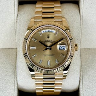 【Super Clone】RLX  Day-Date President 40mm Yellow Gold Champagne Diamond Baguette Dial - 228238