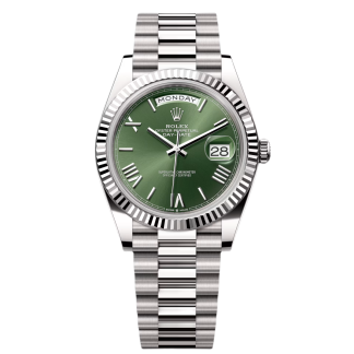 【Super Clone】RLX  Day-Date President 40mm White Gold Green Roman Dial - 228239