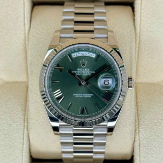 【Super Clone】RLX  Day-Date President 40mm White Gold Green Roman Dial - 228239