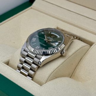 【Super Clone】RLX  Day-Date President 40mm White Gold Green Roman Dial - 228239