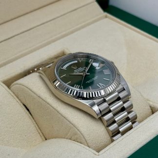 【Super Clone】RLX  Day-Date President 40mm White Gold Green Roman Dial - 228239