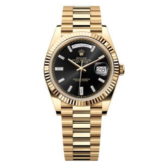 【Super Clone】RLX  Yellow Gold President Day Date 40mm Black Diamond Baguette Dial - 228238