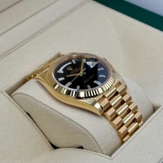 【Super Clone】RLX  Yellow Gold President Day Date 40mm Black Diamond Baguette Dial - 228238