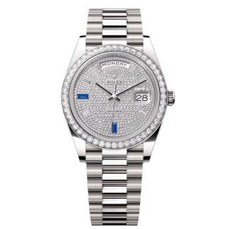 【Super Clone】RLX 228349RBR-0036 Day-Date 40mm 18k White Gold Paved With Diamonds Watch