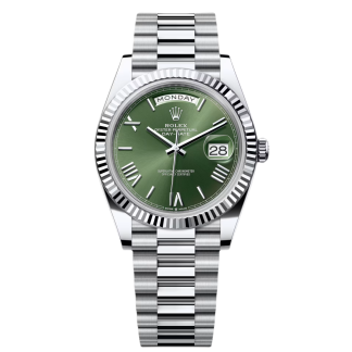 【Super Clone】RLX  Day-Date President 40mm Platinum Green Olive Roman Dial - 228236
